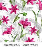 vector lily flower seamless... | Shutterstock .eps vector #700579534