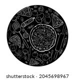 hand drawn pizza  ingredients... | Shutterstock .eps vector #2045698967