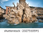 Small photo of Rome. Italy. September 25. 2019: Close up view of Fountain dei Quattro at Piazza Navona on sunny summer day