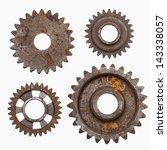 Four Rusty Gears Isolated On A...