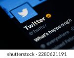 Small photo of Kaunas, Lithuania - 2023 March 27: Close-up shot of twitter account At twitter. Blue verified icon checkmark