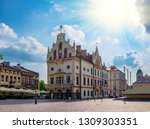 Town Hall on Main Square in Rzeszow, regional capital of Podkarpackie voivodeship, Poland at sunny day. Rzeszow Town Hall is the most famous tourist attraction in the city.