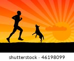 Black Silhouette Of Man With Dog