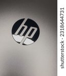 Small photo of Tangerang, Indonesia - June 17, 2023 : Close up HP (Howard Packard) Laptop the color is Grey