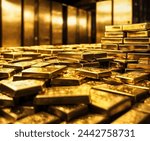 Gold in vault or gold in room with gold bars, stock of gold image background high quality and high resolution rendered image 