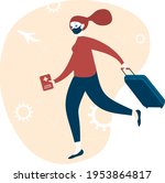 happy woman traveller with... | Shutterstock .eps vector #1953864817