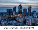 Small photo of Warsaw city with at dusk, with Samsung office building - Warsaw Spire, Warsaw, Poland, 09.03.2023