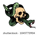 tattoo with skull and snake.... | Shutterstock .eps vector #1045773904