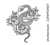 tattoo with rose and snake.... | Shutterstock .eps vector #1296953467