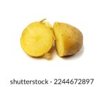 Boiled Potato Half in Skin Isolated, Whole Prepared Unpeeled Vegetables, Healthy Diet Ingredient Boiled Potato on White Background