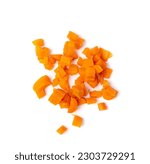 Small photo of Boiled Chopped Carrot Isolated, Cooked Diced Carrots, Prepared Vegetables Cut Pile, Healthy Diet Ingredient, Chopped Carrot on White Background