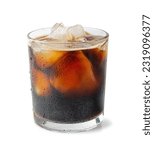 Small photo of Iced Porter Beer Isolated, Cold Stout in Glass, Dark Beer with Foam and Ice Cubes, Bubbles on Alcohol Drunk Mug Top, Ale Froth on White Background