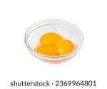 Egg Yolks in Bowl, 3 Fresh Chicken Egg Yolk Separated from Whites for Cooking Recipe, Three Organic Yolks in Glass Bowl