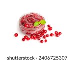 Small photo of Cranberry Jam Smear Isolated, Lingonberry Sauce, Red Marmalade Splash, Cranberries Jelly, Cowberry Confiture Smudge, Syrup Stain, Berry Sauce Drops, Spilled Cranberry Jam on White Background