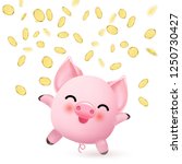 happy cute little pink pig with ... | Shutterstock .eps vector #1250730427