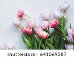 Pink Tulips On Gray Abstract...