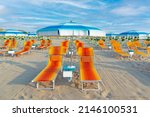 blue umbrellas and chaise... | Shutterstock . vector #2146100531