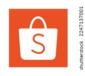 s bag shop store orange isolated white background icon symbol graphic design buy sell payment pay retail sign logo vector template