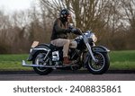 Small photo of Stony Stratford,UK Jan 1st 2024. 1981 Harley Davidson FLH motorcycle arriving at Stony Stratford for the annual New Years Day vintage and classic vehicle event
