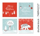 set of 4 cute christmas gift... | Shutterstock .eps vector #748941217