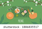 spring picnic. avocado toast.... | Shutterstock .eps vector #1886835517