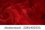 Small photo of Magic sparkling glitter in red background. Golden dust particles create curve patterns with depth of field on red background. Golden Particles in red fluid absatrct backdrop.