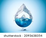 Small photo of Concept design for Global warming and preserving life on Earth. The glacier melting and endangering the wildlife
