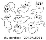 set of cute ghost cats.... | Shutterstock .eps vector #2042915081