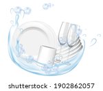 stack of clean plates mug and... | Shutterstock .eps vector #1902862057