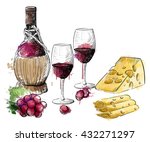 Watercolor Wine And Cheese...
