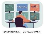 man sitting at desk with... | Shutterstock .eps vector #2076304954