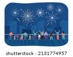 cityscape with crowd of happy... | Shutterstock .eps vector #2131774957