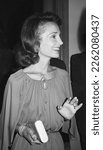 Small photo of Portrait close ups of Lee Bouvier Radziwill, sister of Jacqueline Kennedy, at a reception in New York City 1975, extremely well dressed and glamorous, affable and charming