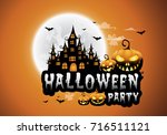 haunted house and full moon... | Shutterstock .eps vector #716511121