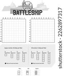 Battleship (aka Sea Battle) printable classic game for 2 players, compatible with either legacy and US version of the game