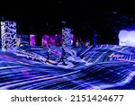 Small photo of Tokyo, Japan - April, 2022: Digital Arts being exhibited at TeamLab Borderless, augmented reality and virtual reality themed museum where visitor can be a part of arts. Abstract and Colorful concept.