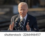 Small photo of Baltimore, MD US - Jan 30, 2023: US President Joe Biden discusses how Bipartisan Infrastructure Law funding will replace the 150-year old Baltimore and Potomac Tunnel. Credit: Ron Sachs - CNP