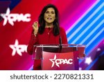 Small photo of National Harbor, MD US - Mar 3, 2023: Nikki Haley at the 2023 Conservative Political Action Conference (CPAC). Credit: Ron Sachs - CNP