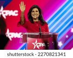 Small photo of National Harbor, MD US - Mar 3, 2023: Nikki Haley at the 2023 Conservative Political Action Conference (CPAC). Credit: Ron Sachs - CNP