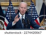 Small photo of Washington, DC US - Mar 13, 2023: US President Joe Biden speaks on the US banking system after the collapse of Silicon Valley Bank. Credit: Chris Kleponis - CNP