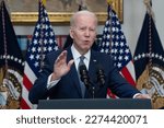 Small photo of Washington, DC US - Mar 13, 2023: US President Joe Biden speaks on the US banking system after the collapse of Silicon Valley Bank. Credit: Chris Kleponis - CNP