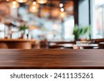 Wooden board empty table background. abstract blurred cafe background
