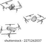 Vector illustration sketch of modern advanced drone in flight