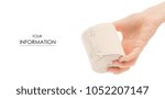 Small photo of Roll of elastic bandage in hand medicine pattern on white background isolation