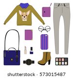 fashion flat set of women's... | Shutterstock .eps vector #573015487