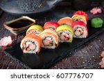 Rainbow Sushi Roll With Salmon  ...