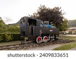 Small photo of PUENTE VIESGO, SPAIN - Aug 14, 2019: The locomotive train engine Reyerta, part of the discontinued railway track Astillero - Ontaneda