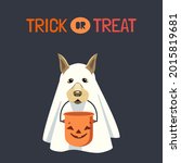 dog in ghost costume with... | Shutterstock .eps vector #2015819681
