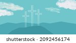 crosses on faith hill religion... | Shutterstock .eps vector #2092456174