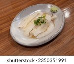 Small photo of Engawa sashimi, the raw inside meat of the flounder fin, Japanese food.